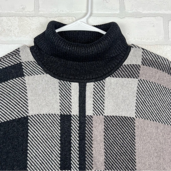 Joseph A. Plaid Turtleneck Sweater Black/Multi Long Dolman Sleeve Large - Picture 5 of 12